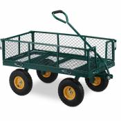 Chariot de transport, sur roues pneumatiques, côtés rabattables, pour jardin, capacité de 250 kg, vert - Relaxdays