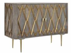 Commode meuble de rangement en métal et bois de manguier coloris gris et doré - longueur 122 x hauteur 85 x profondeur 40 cm