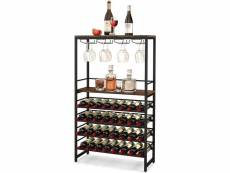 Costway étagère à vin 32 bouteilles, casier à vin style industriel à 4 niveaux avec 4 rangées porte-verres, porte-bouteille présentoir à vin pour bar,