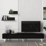 [en.casa] - Ensemble meuble tv et 2 étagères Saarijärvi 180 x 31 x 33 cm noir