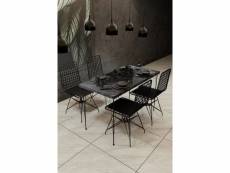 Ensemble table et 4 chaises liang métal noir et bois noir effet marbre