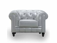 Fauteuil argent chesterfield A605-1P-PU-ARG