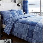 GC GAVENO CAVAILIA Parure de lit de Luxe à Carreaux en Denim avec Housse de Couette et taie d'oreiller-en Polyester et Coton-Bleu-Simple, Polycoton (1
