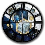 Horloge décorative mdf or et bleu