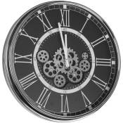 Horloge Gear 54 cm chromée fond noir - Noir - Table