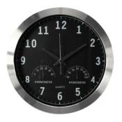 Horloge murale, rond, analogique, 35,5 cm, heure pilotée (dcf), avec thermomètre et hygromètre, aluminium, argent - Perel