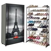 Idmarket - tagère range chaussures 50 paires + housse imprimé Paris - Motif