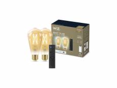 Kit de démarrage wiz 2 ampoules connectées edison blanc variable e27 50w + télécommande nomade variateur de lumiere WIZ8719514550155