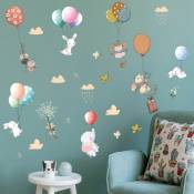 Linghhang - Stickers Muraux Ballons avec Animaux Autocollant Mural Souris lapin Eléphant Décoration Murale Chambre Enfants Bébé Pépinière - Mixed