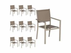 Lot de 10 chaises en aluminium taupe - textilène taupe
