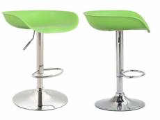 Lot de 2 tabourets de bar assise réglable en hauteur et pivotant en plastique vert pieds tulipe en métal chromé avec repose-pieds tdb10272