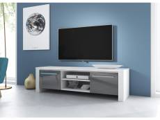 Meuble banc TV - 140 cm - Blanc mat / Gris brillant - Style moderne Manhattan