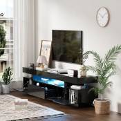 Meuble tv 160x35x42cm,meuble tv moderne avec tiroirs et rangements,armoire tv de salon avec ruban lumineux led à changement de couleur,design sans