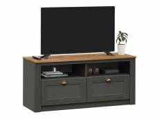 Meuble tv bolton 2 tiroirs de rangement, meuble télé design campagne en pin massif anthracite et brun