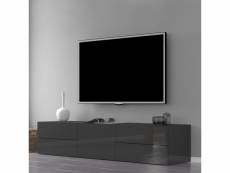 Meuble tv de salon 4 tiroirs design anthracite brillant