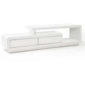 Meuble tv design corto 2 tiroirs finition laquée blanc brillant - blanc