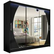 Mobilier1 - Armoire Atlanta 130, Noir, 215x250x58cm, Wardrobe doors: Glissement, led - Noir