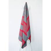 Oceanvibes - Fouta 100 cm x 200 cm Arthur gris foncé rayures rouges - 100% coton - finition franges