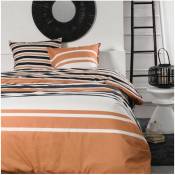 Parure de lit 2 personnes Today 260x240 cm - 100% Coton - Orange, Noir et Blanc
