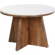Pegane - Table basse ronde en marbre blanc et bois d'acacia - Diamètre 70 x Hauteur 43 cm