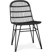 Privatefloor - Chaise de salle à manger en rotin - Style Boho - Many Noir - Acier, Rotin synthétique - Noir