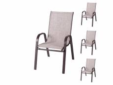 Quatuor de chaises textilène-acier marron - tikehau - l 55 x l 70 x h 92 cm - neuf