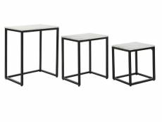 Set de 3 tables d'appoints en marbre et fer coloris blanc / noir