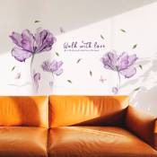 Sticker mural fleur autocollant violet papillon vinyle