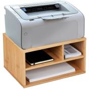 Support imprimante pour bureau, 3 compartiments, rangement, HxLxP: 22 x 40 x 30 cm, organiseur bambou, nature - Relaxdays