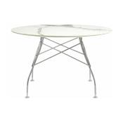 Table à manger ronde effet marbre blanc et chromé 118 cm Glossy - Kartell