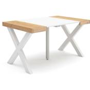 Table console extensible, Console meuble, 140, Pour 6 personnes, Pieds bois massif, Style moderne, Chêne et blanc - Skraut Home