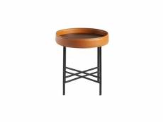Table d'angle ronde en bois de noyer en cuir et acier noir