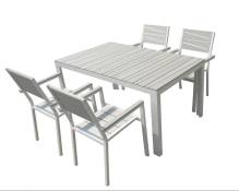 Table de jardin et 4 fauteuils en aluminium gris et