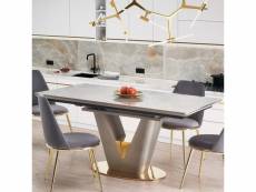 Table extensible avec plateau aspect marbre et piètement design gris et doré eagle 999