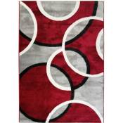 Thedecofactory - undergood bubbles - Tapis effet laineux motifs cercles rouge et gris 120x170 - Rouge
