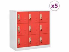 Vidaxl armoires à casiers 5 pcs gris clair et rouge 90x45x92,5cm acier