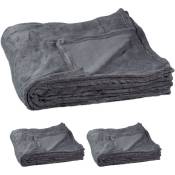 3x Couvertures, polaire, grande taille, douce, plaid, jetée de lit, douillet 220x200 cm, lavable à 30°C, polyester, gris
