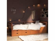 Cadre de lit avec tiroirs et armoire marron miel pin