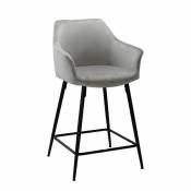 Chaise haute de bar en velours gris clair et pieds métal - CHIC