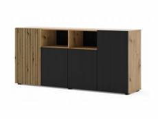Commode de rangement meuble noir/chêne artisanale 180x42x82cm auris 4d c sideboard
