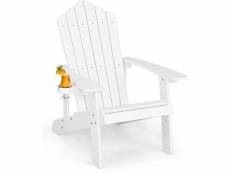 Costway chaise de jardin adirondack avec dossier ergonomique&inclinable-charge 170kg-avec porte-gobelet-accoudoir élargi pour plage jardin terrasse,bl