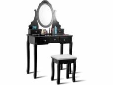 Costway coiffeuse moderne avec miroir et tabouret,table de maquillage en bois avec 5 tiroirs,coiffeuse fille,meuble de salle de sejour,maison de campa