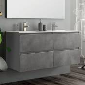 Cosyneo - Meuble de salle de bain 120cm double vasque - 4 tiroirs - sans miroir - ciment (gris) - balea - Ciment (gris)