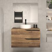 Cosyneo - Meuble de salle de bain 80 avec plateau et vasque à poser - 2 tiroirs - tabaco (bois foncé) - luna - Tabaco (chêne foncé)