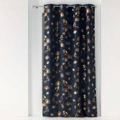 Douceur D'intérieur - Rideau a oeillets 140 x 260 cm polyester imprime metallise bloomy Marine/or - Marine/or