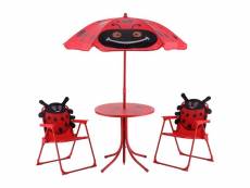 Ensemble 2 chaises et 1 table pour enfant avec parasol ajustable camping extérieur terrasse motif coccinelle 20_0000553