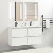 Ensemble de Meuble de salle de bain prémonté 120 blanc-Vasque céramique-Robinets noir-Miroirs ely