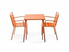 Ensemble table de jardin carrée et 2 fauteuils acier orange - palavas
