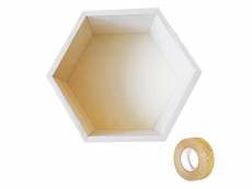 Etagère hexagone bois 24 x 21 x 10 cm + masking tape doré à paillettes 5 m #KITS