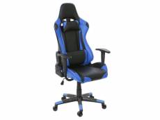 Fauteuil de bureau sur roulettes chaise gamer fonction bascule en simili cuir noir / bleu 04_0001816